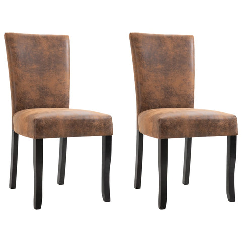 Dining Chairs 2 pcs Brown Suede Leather