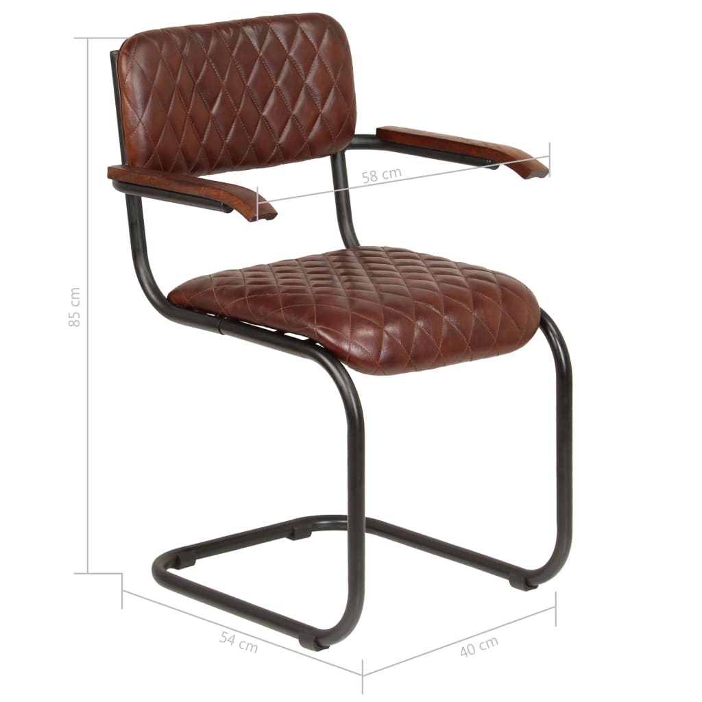 Dining Chairs 2 pcs with Armrests Brown Real Leather