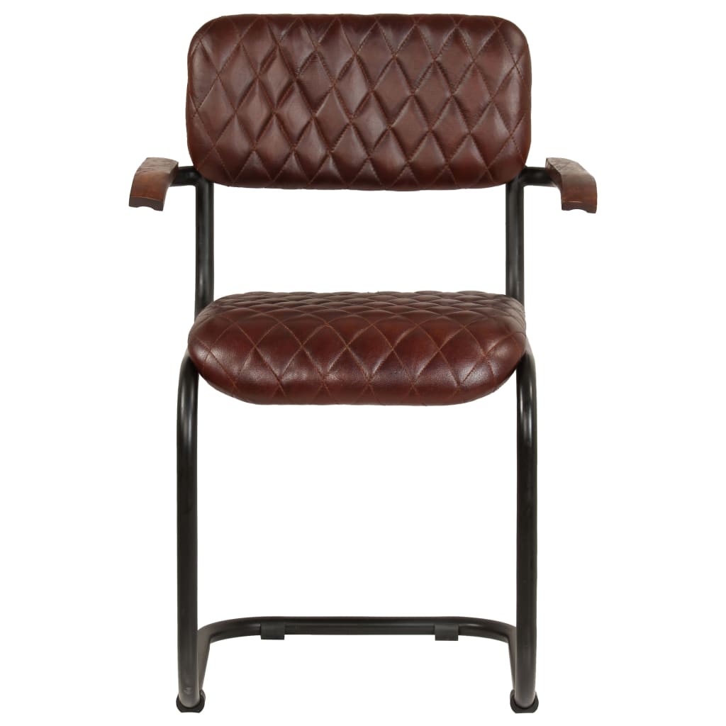 Dining Chairs 2 pcs with Armrests Brown Real Leather