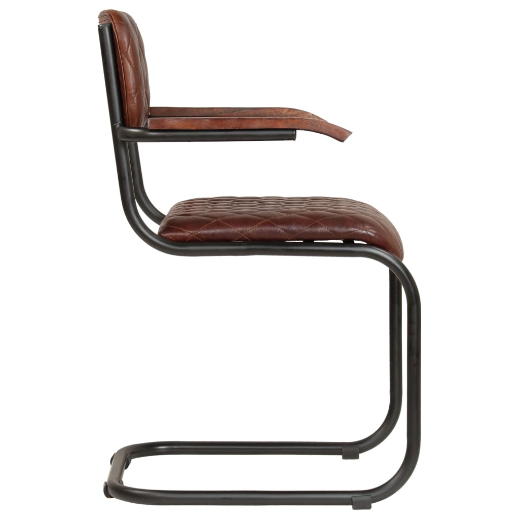 Dining Chairs 2 pcs with Armrests Brown Real Leather