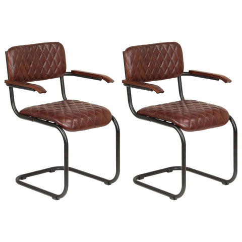 Dining Chairs 2 pcs with Armrests Brown Real Leather