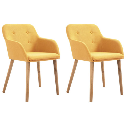 Dining Chairs 2 pcs Yellow Fabric and Solid Oak Wood