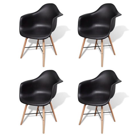 Dining Chairs 4 pcs Black Plastic and Beechword