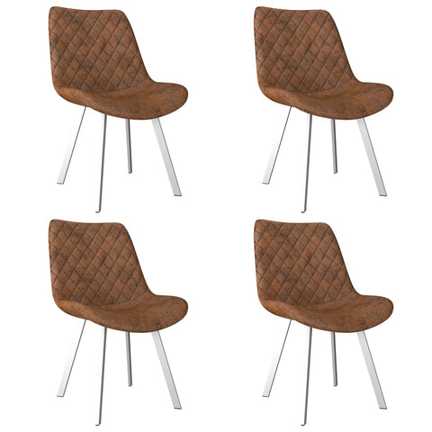Dining Chairs 4 pcs Brown Suede Leather