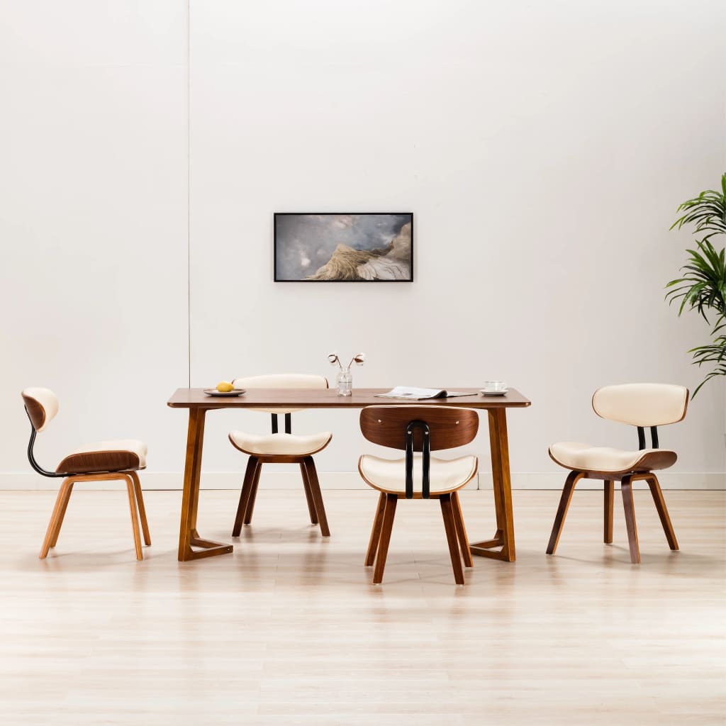 Dining Chairs 4 pcs Cream Bent Wood and Leather
