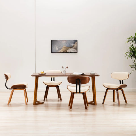 Dining Chairs 4 pcs Cream Bent Wood and Leather