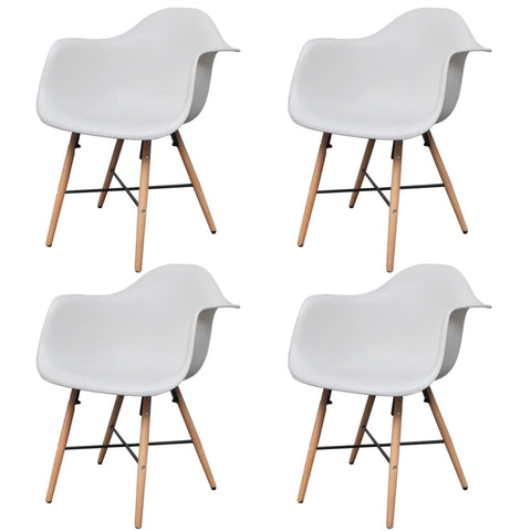 Dining Chairs 4 pcs White Plastic and Beechword