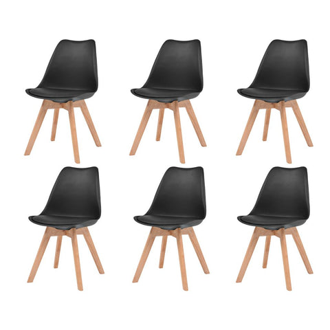 Dining Chairs 6 pcs Black Leather