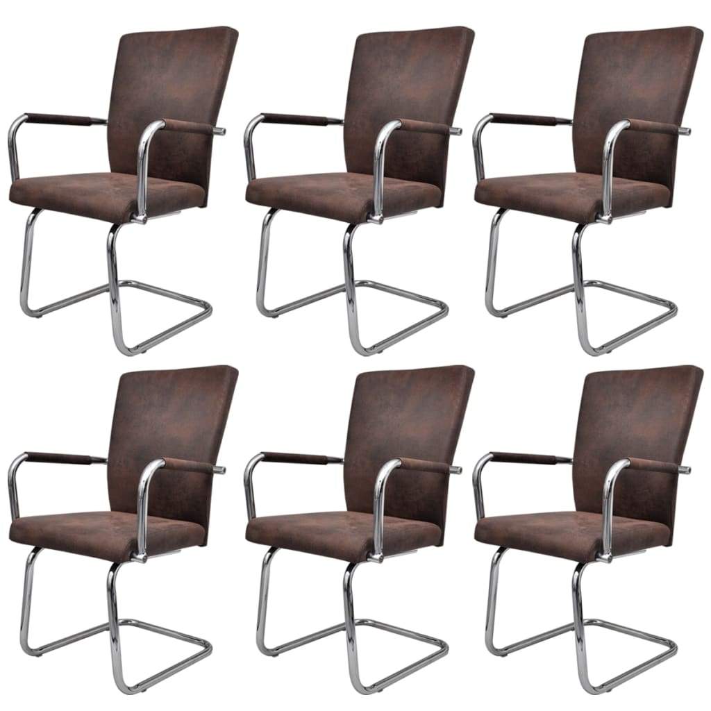 vidaxl80- Dining Chairs 6 pcs Brown Faux Leather