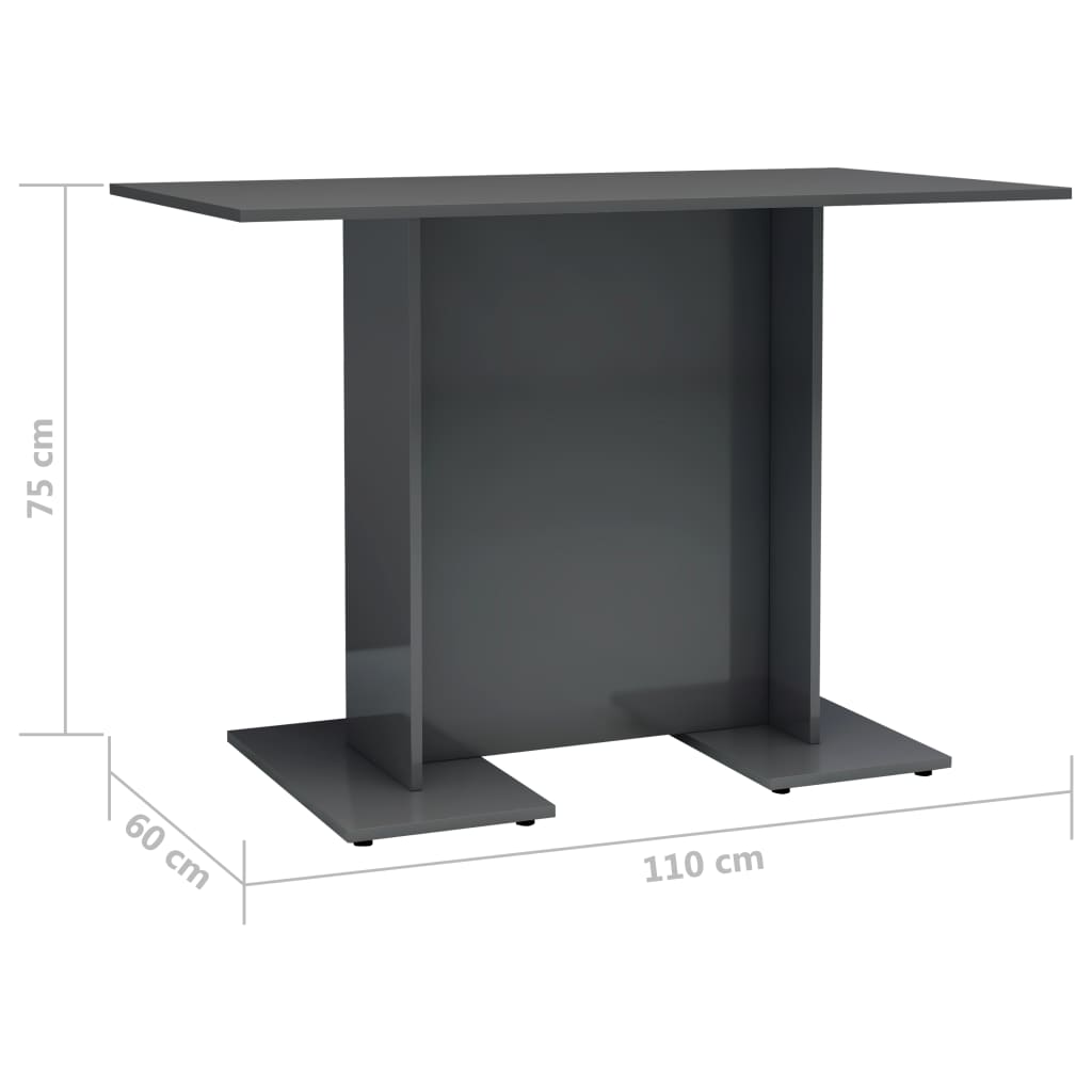 Dining Table High Gloss Grey 110x60x75 cm Chipboard