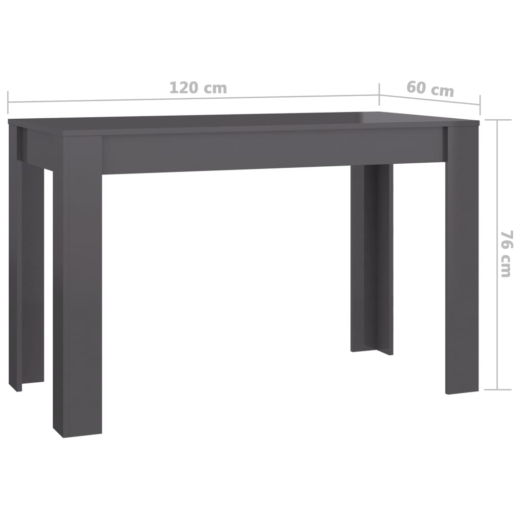 Dining Table High Gloss Grey 120x60x76 cm Chipboard