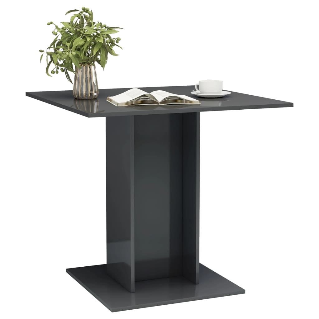 Dining Table High Gloss Grey 80x80x75 cm Chipboard