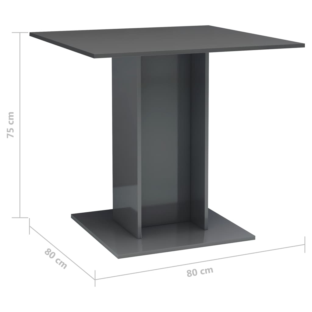 Dining Table High Gloss Grey 80x80x75 cm Chipboard