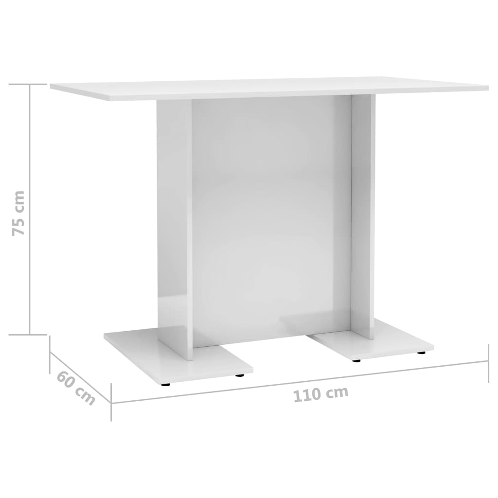 Dining Table High Gloss White 110x60x75 cm Chipboard
