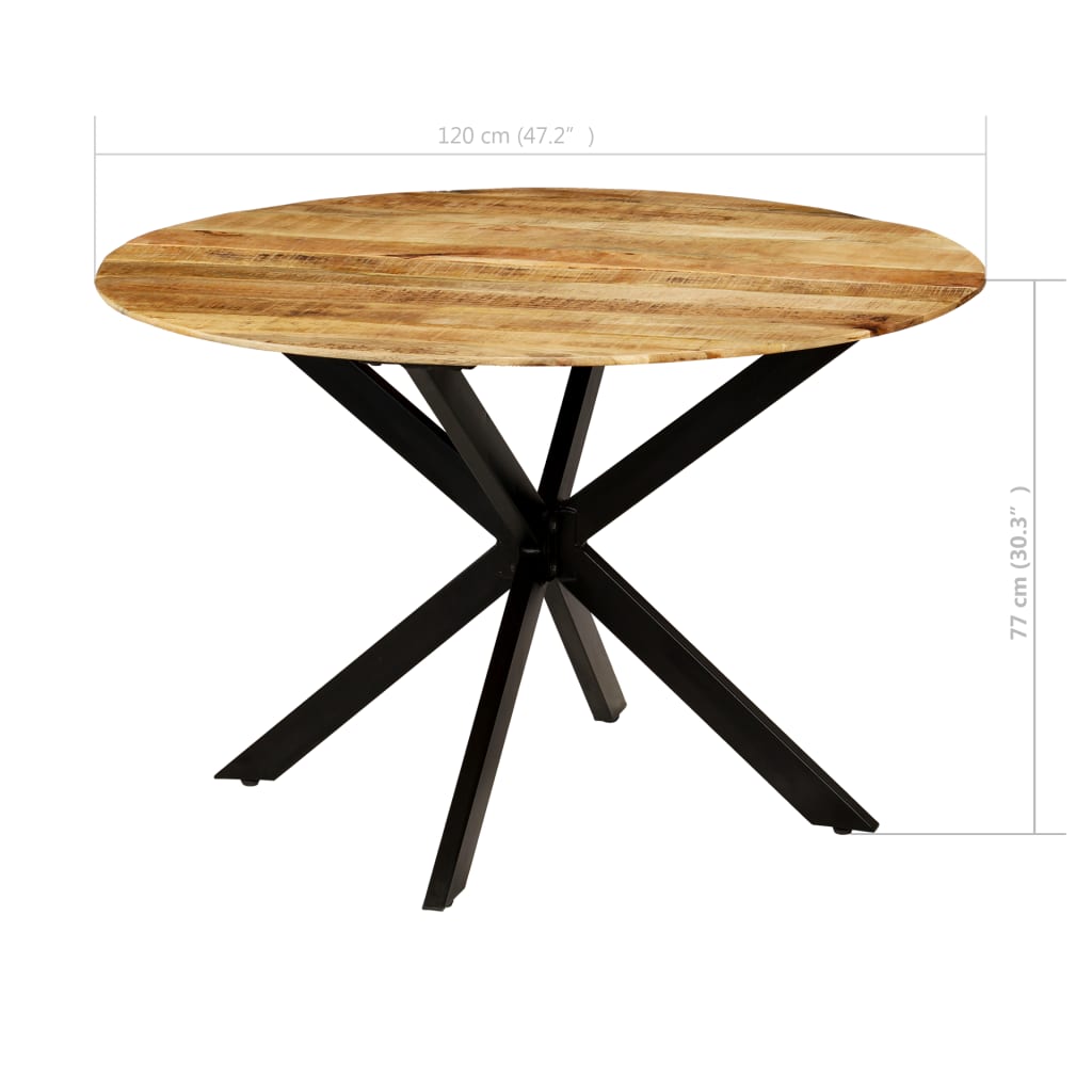 Dining Table Solid Rough Mango Wood and Steel 120x77 cm
