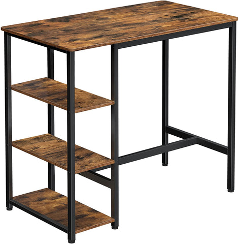 Dining Table With 3 Shelves And Industrial Style Stable Steel Structure, Rustic Brown