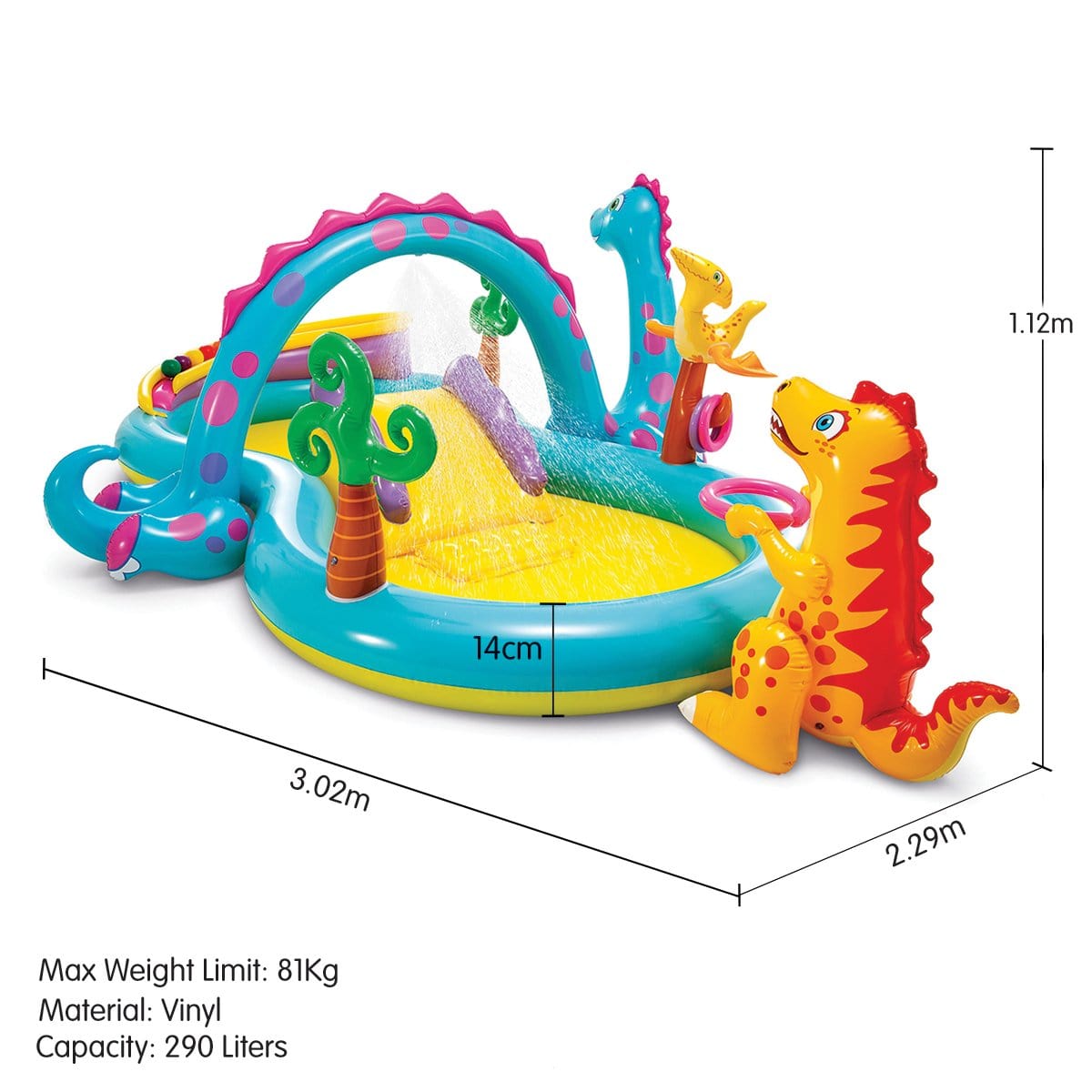 Dinoland Play Centre Inflatable Kids Pool with Slide