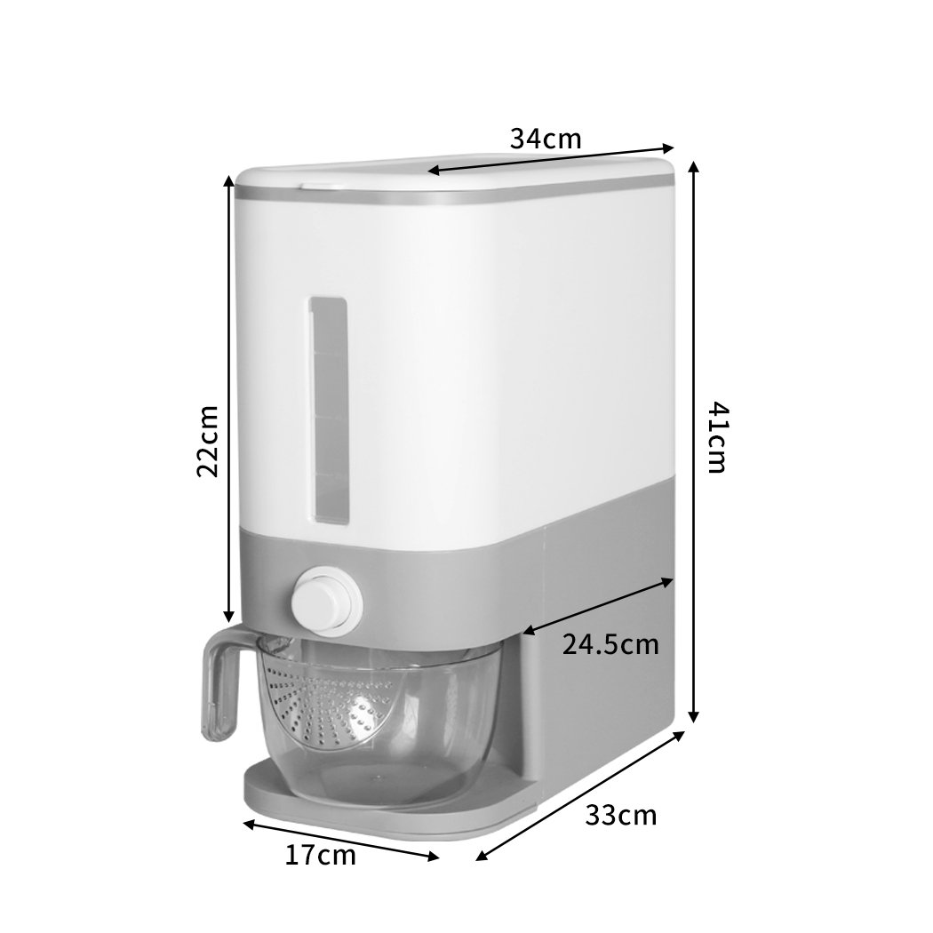 Kitchen Supplies Dispenser Auto Grain Case Storage Box Food Rice Container 12L Grey