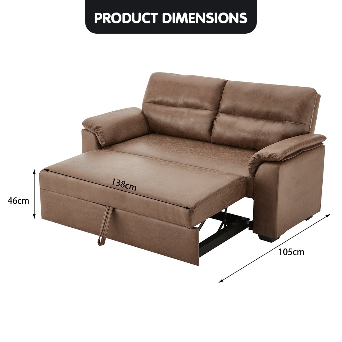 indoor furniture Distressed Fabric Sofa Bed Couch Lounge - Brown