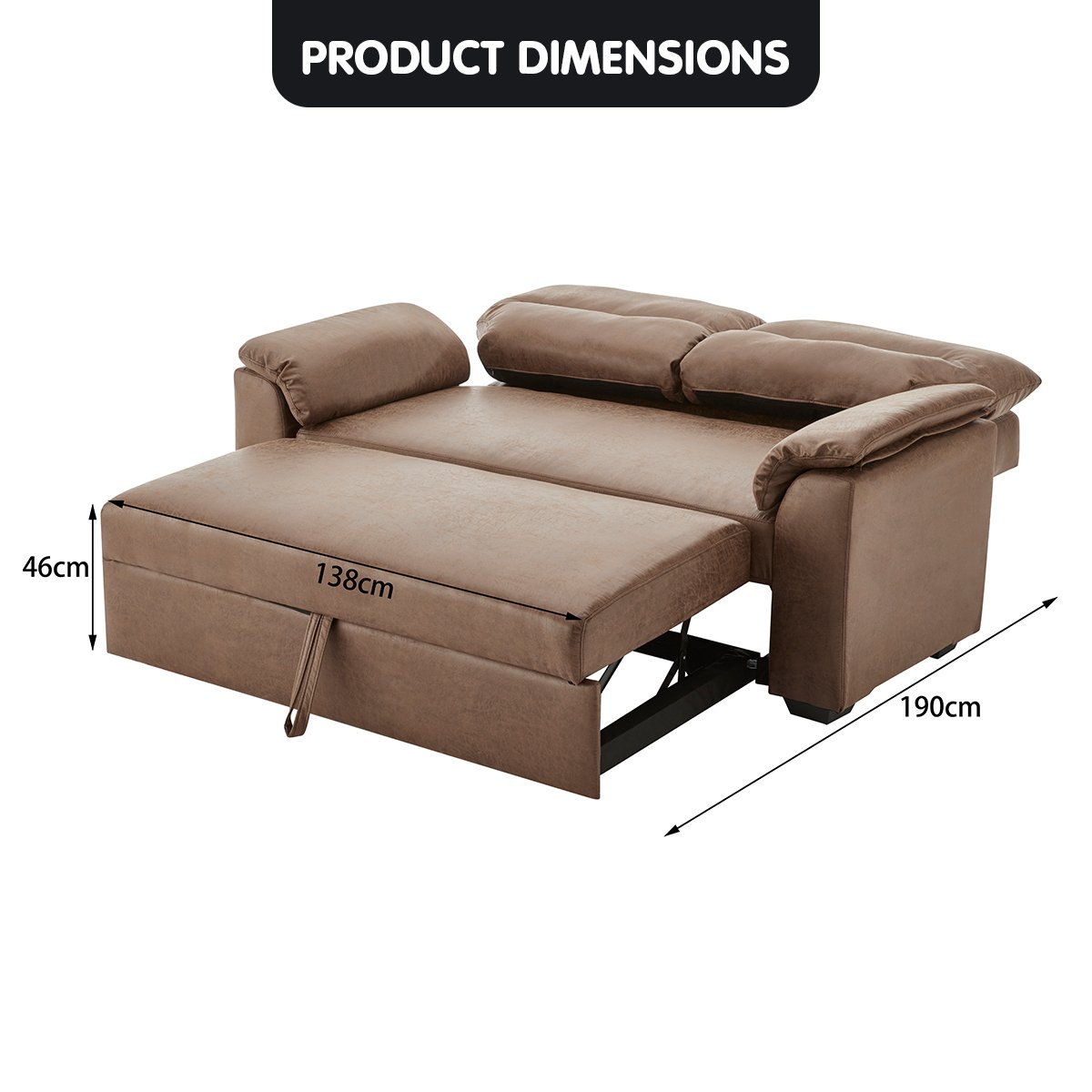 indoor furniture Distressed Fabric Sofa Bed Couch Lounge - Brown