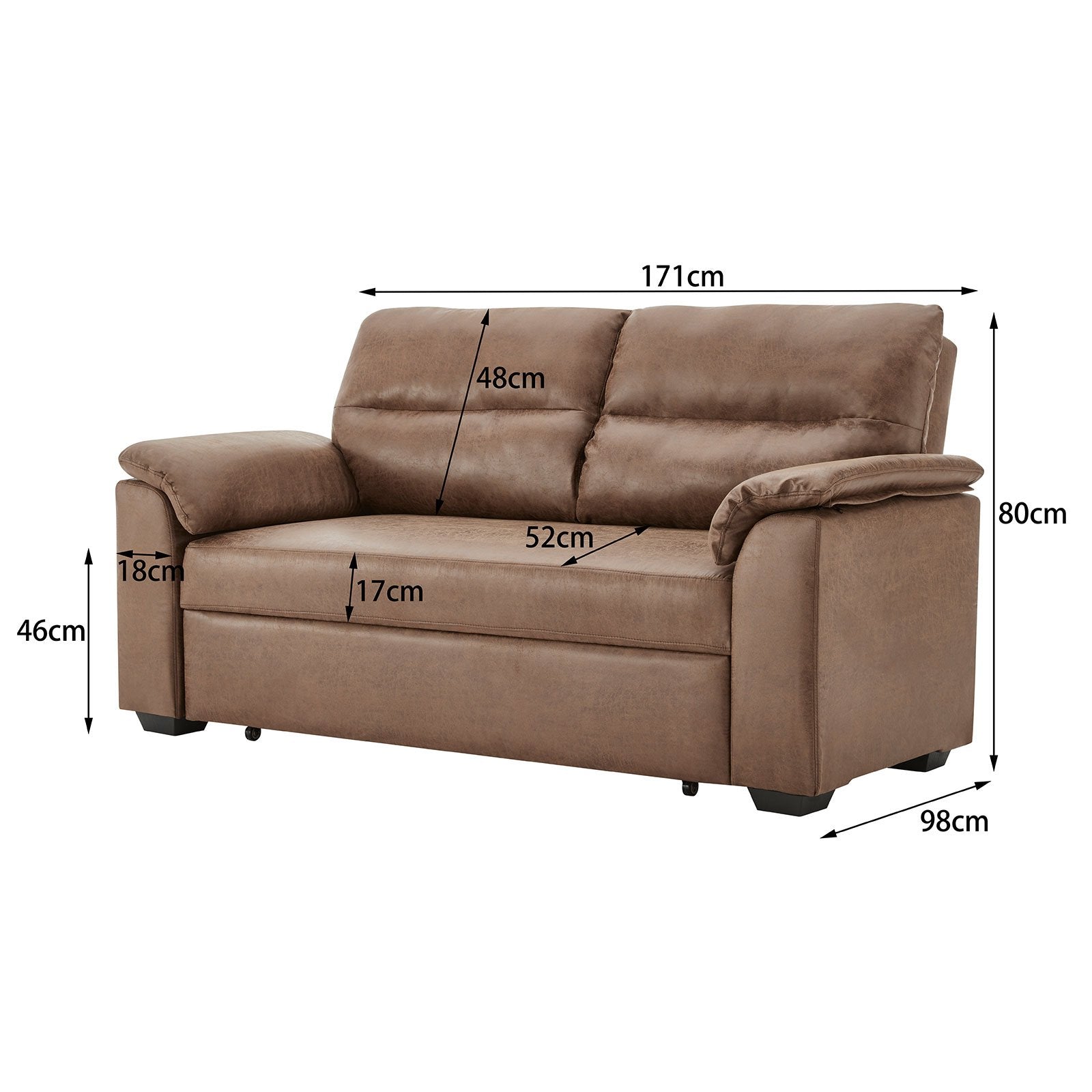 indoor furniture Distressed Fabric Sofa Bed Couch Lounge - Brown