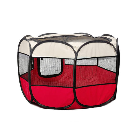 Dog Playpen Dog Cat Puppy Play Round Crate Cage Tent Portable L Red