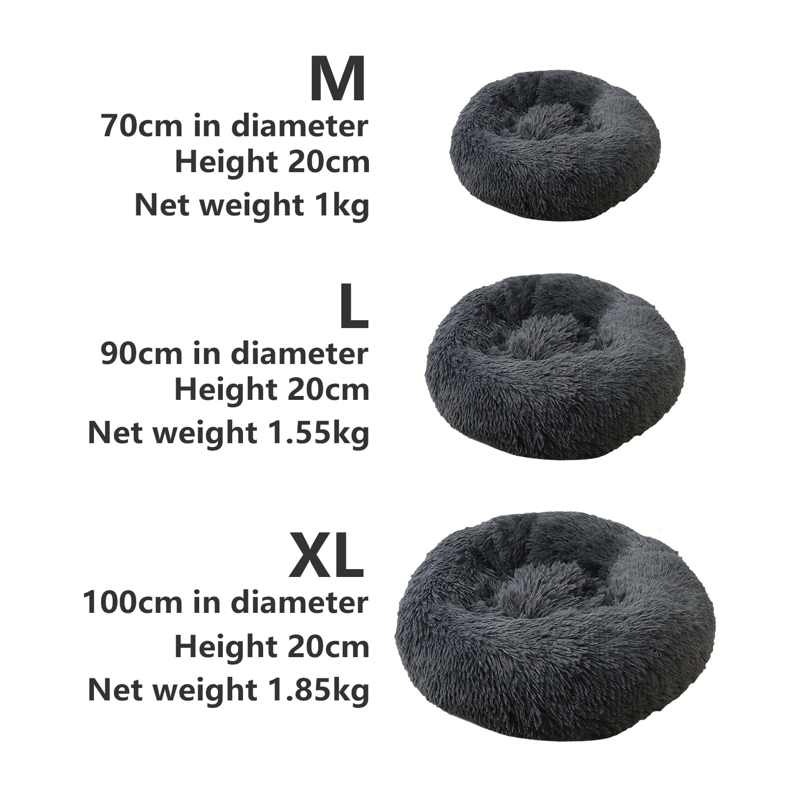 Dog Pet Cat Calming Bed Warm Plush Round Nest Comfy Sleeping Bed Dark Grey 70cm