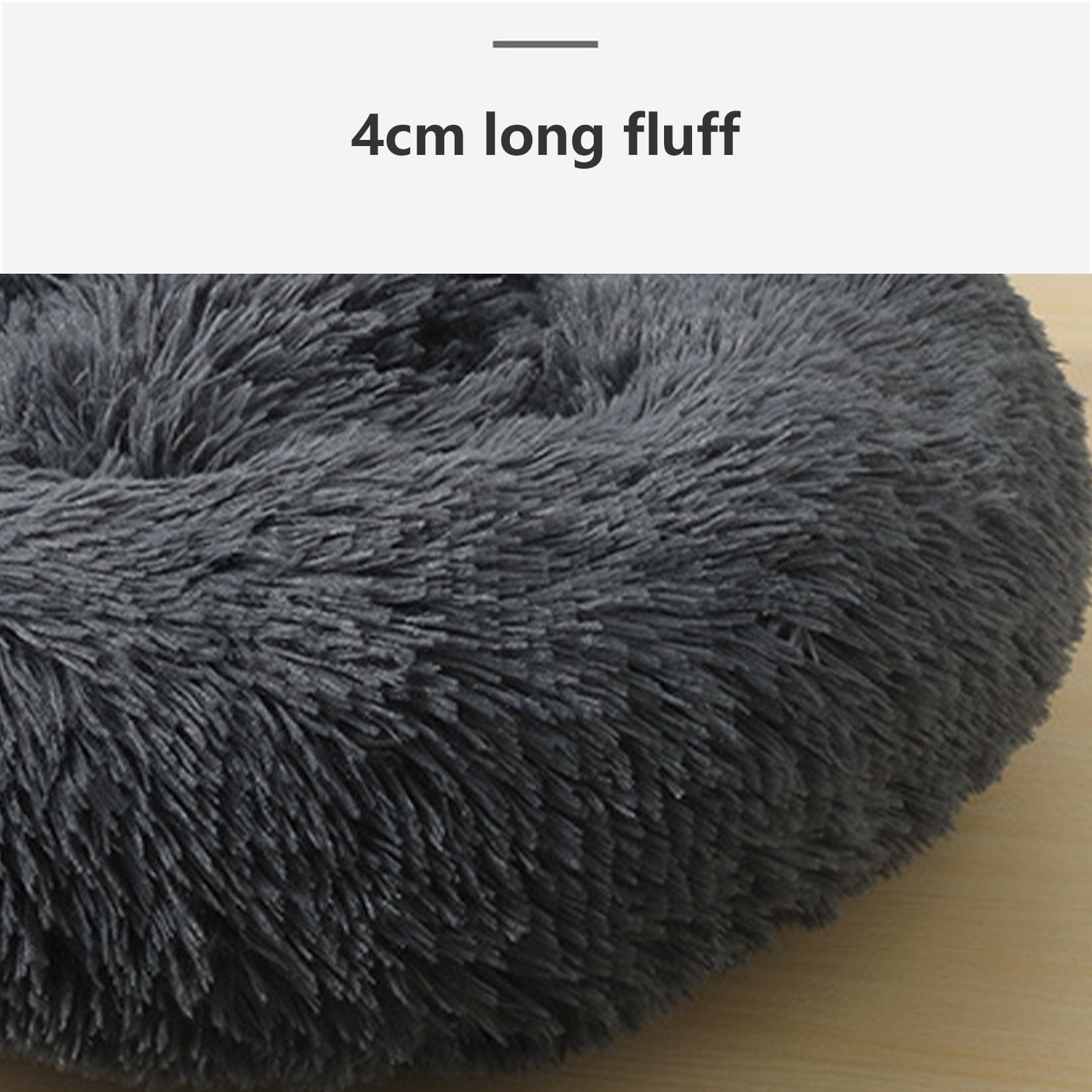 Dog Pet Cat Calming Bed Warm Plush Round Nest Comfy Sleeping Bed Dark Grey 70cm