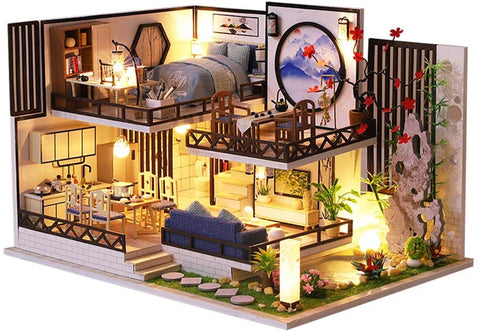 Dollhouse Miniature With Furniture Kit Plus Dust Proof And Music Movement - Bamboo Fragrance