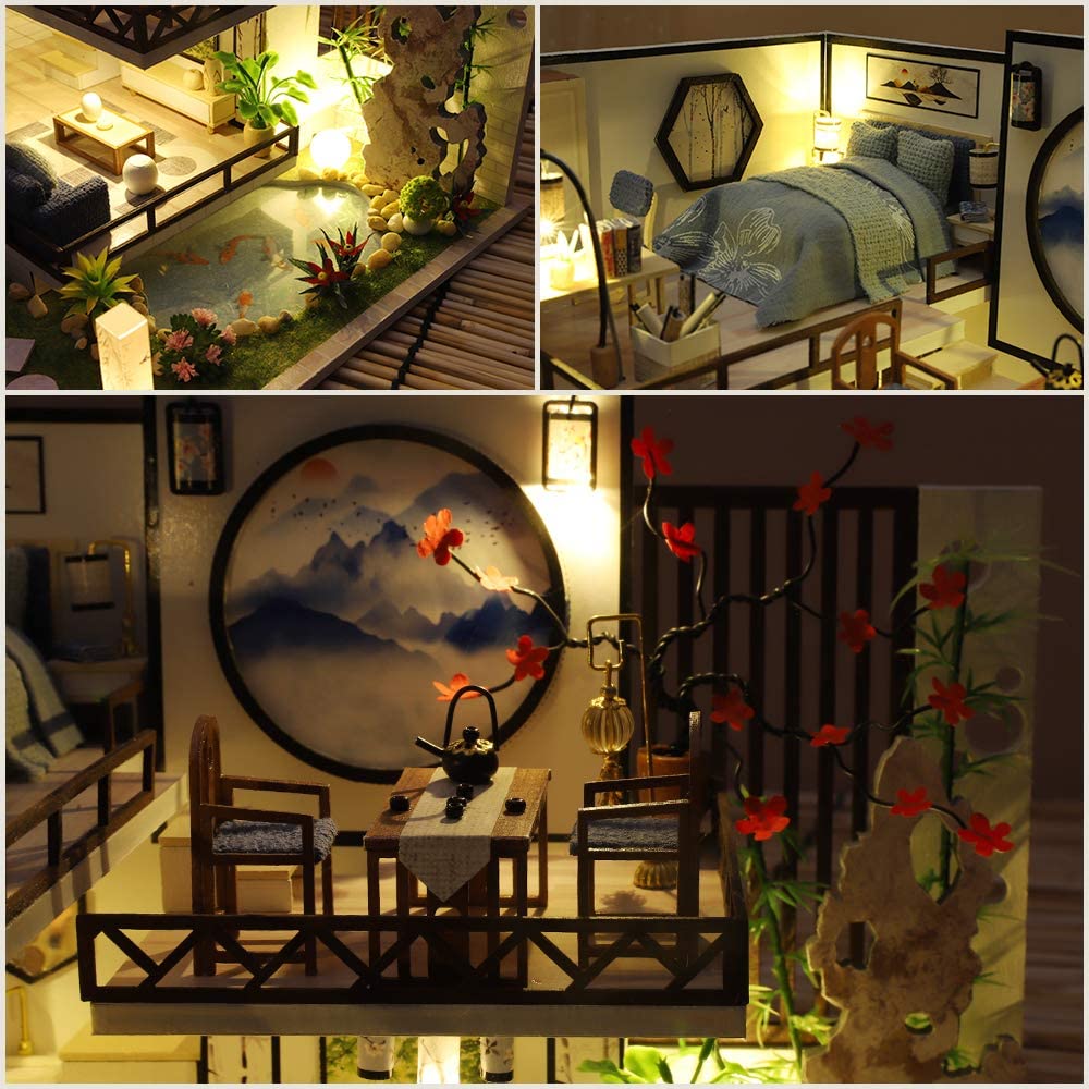 Dollhouse Miniature With Furniture Kit Plus Dust Proof And Music Movement - Bamboo Fragrance