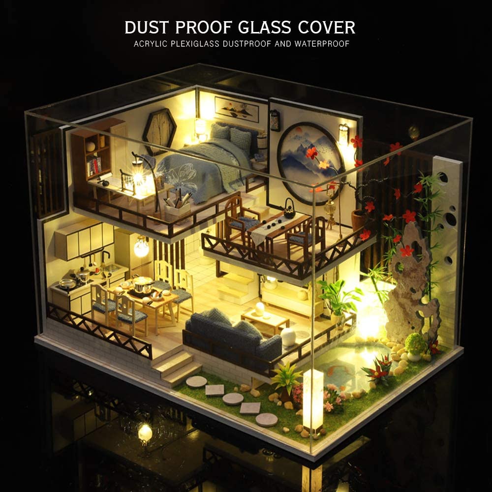 Dollhouse Miniature With Furniture Kit Plus Dust Proof And Music Movement - Bamboo Fragrance