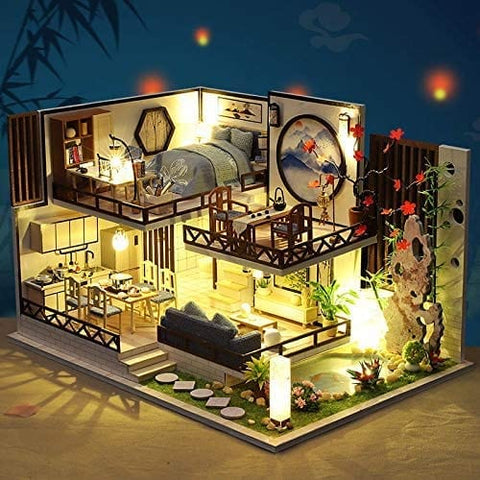 Dollhouse Miniature With Furniture Kit Plus Dust Proof And Music Movement - Bamboo Fragrance