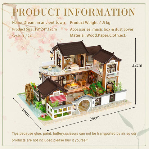 Dollhouse Miniature With Furniture Kit Plus Dust Proof And Music Movement - Chinese Style Courtyard