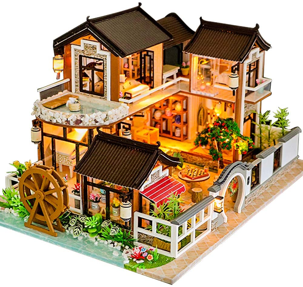 Dollhouse Miniature With Furniture Kit Plus Dust Proof And Music Movement - Chinese Style Courtyard