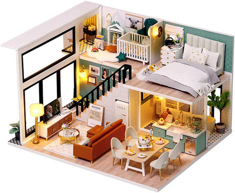 Dollhouse Miniature With Furniture Kit Plus Dust Proof And Music Movement - Comfortable Room