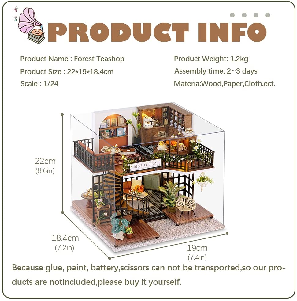 Dollhouse Miniature With Furniture Kit Plus Dust Proof And Music Movement - Forest Tea Shop