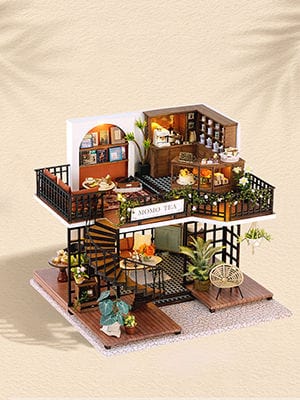 Dollhouse Miniature With Furniture Kit Plus Dust Proof And Music Movement - Forest Tea Shop