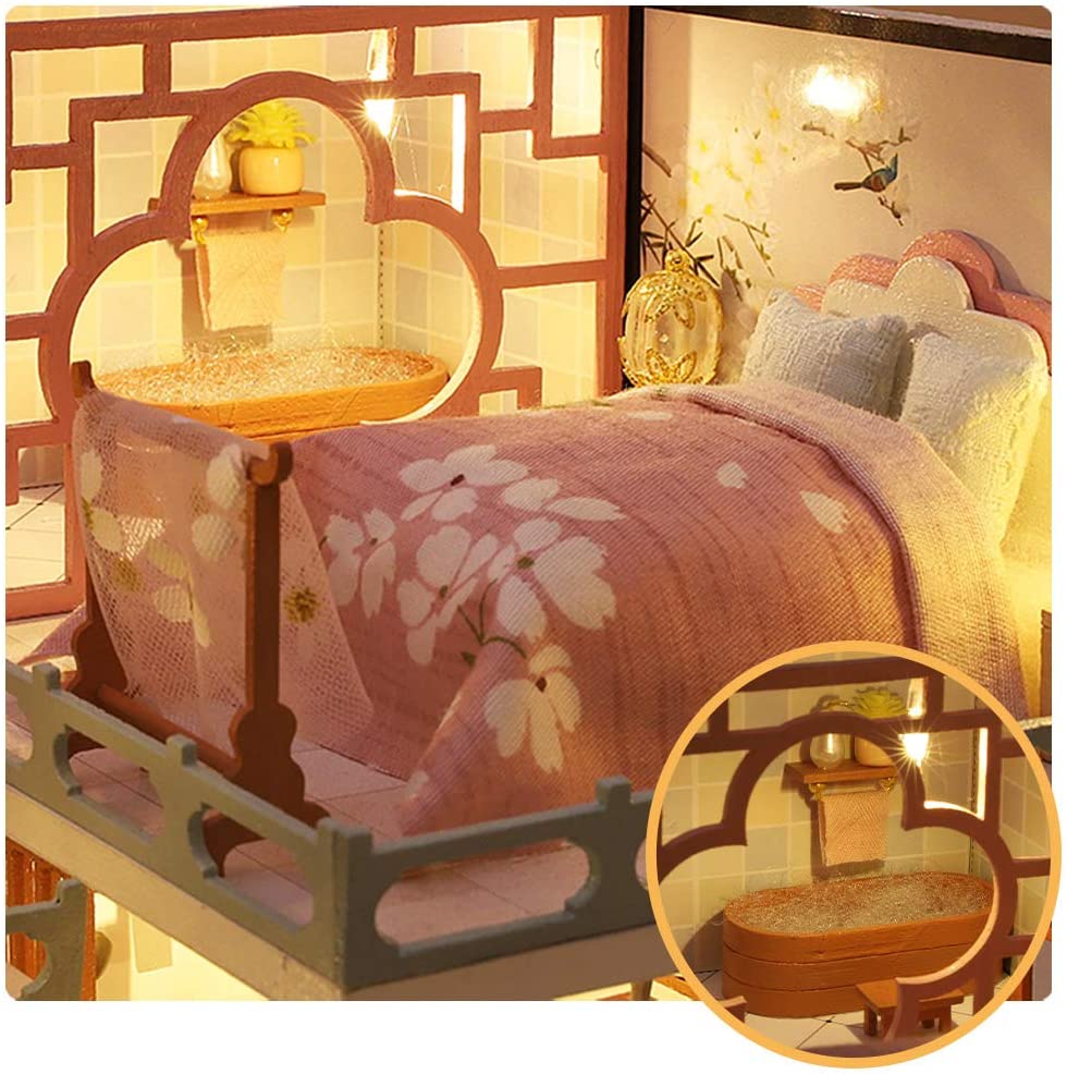 Dollhouse Miniature With Furniture Kit Plus Dust Proof And Music Movement - Guqin Pavilion