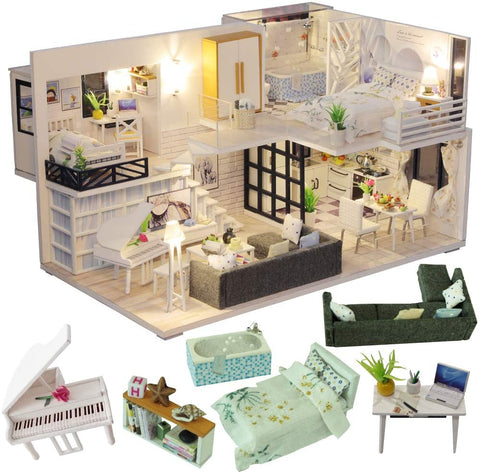 Dollhouse Miniature With Furniture Kit Plus Dust Proof And Music Movement - Happy Time