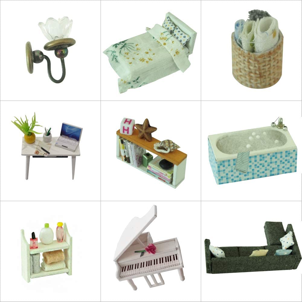 Dollhouse Miniature With Furniture Kit Plus Dust Proof And Music Movement - Happy Time