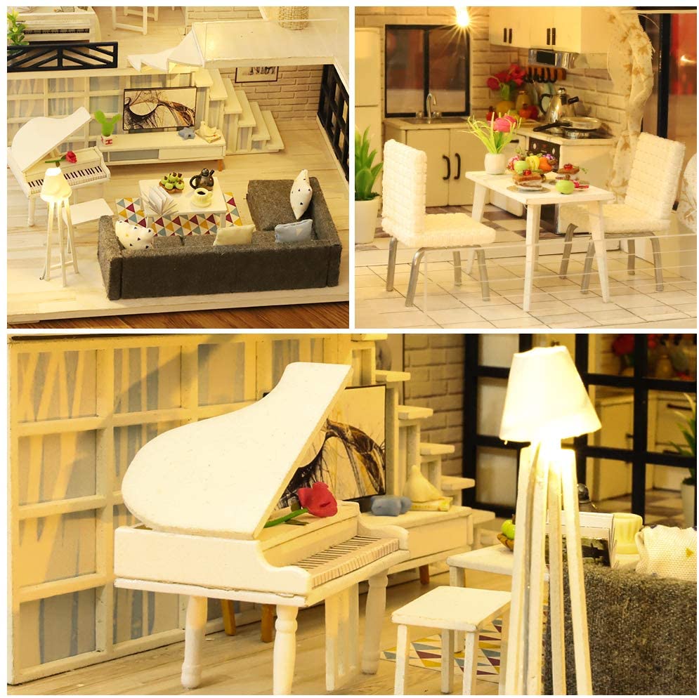 Dollhouse Miniature With Furniture Kit Plus Dust Proof And Music Movement - Happy Time