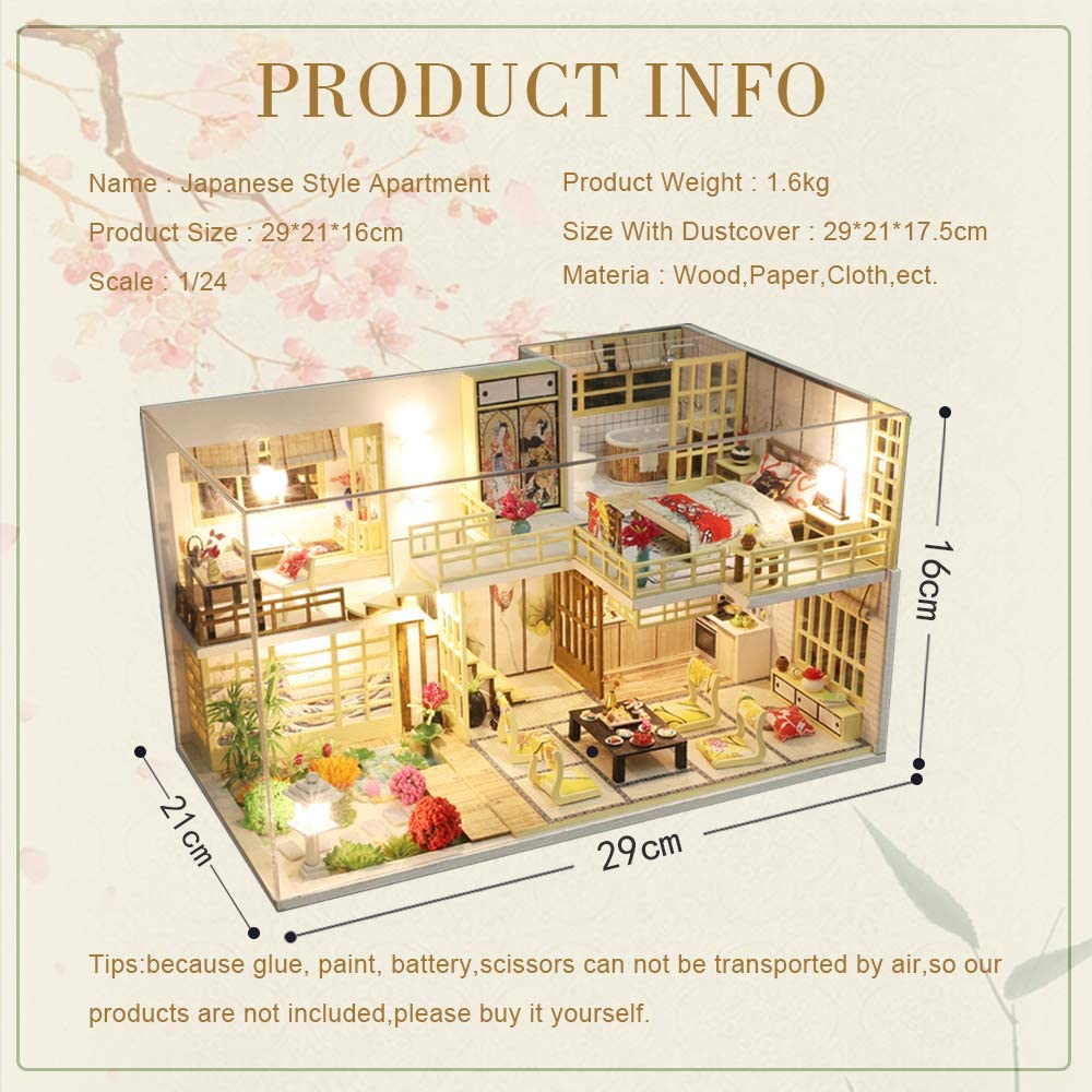 Dollhouse Miniature With Furniture Kit Plus Dust Proof And Music Movement - Japanese Apartment