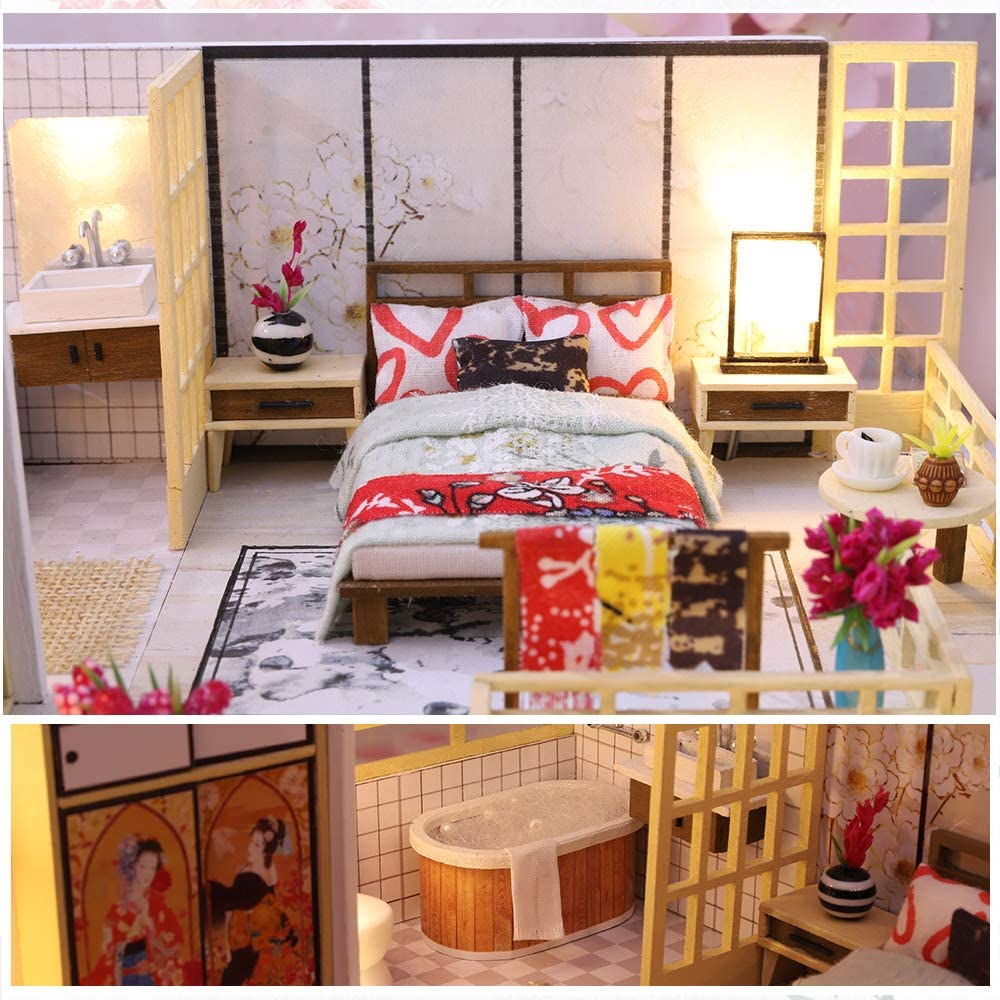 Dollhouse Miniature With Furniture Kit Plus Dust Proof And Music Movement - Japanese Apartment