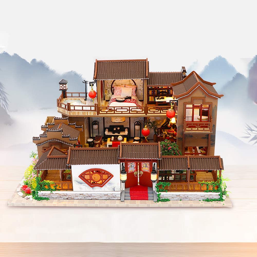 Dollhouse Miniature With Furniture Kit Plus Dust Proof And Music Movement - Tang Dynasty Town