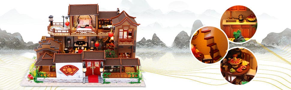 Dollhouse Miniature With Furniture Kit Plus Dust Proof And Music Movement - Tang Dynasty Town