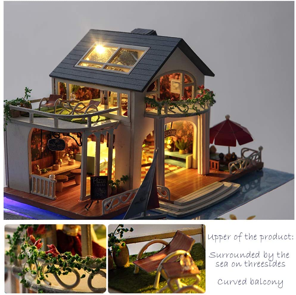 Dollhouse Miniature With Furniture, Wooden Dollhouse Kit Plus Dust Proof - M11