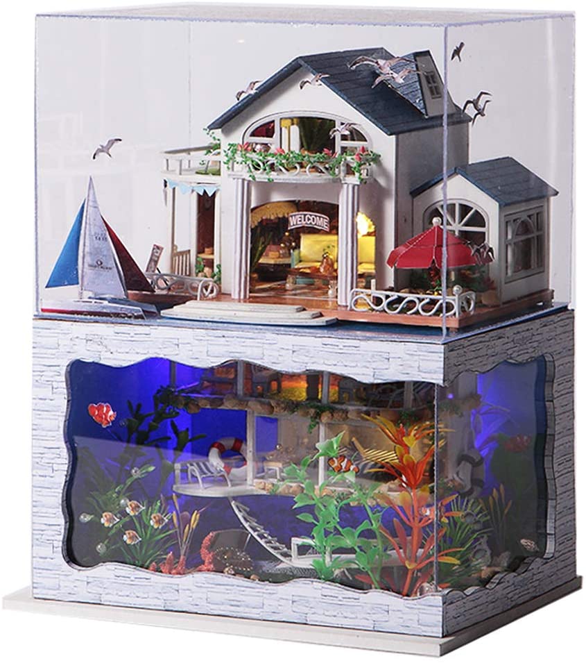 Dollhouse Miniature With Furniture, Wooden Dollhouse Kit Plus Dust Proof - M11
