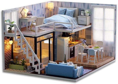 Dollhouse Miniature With LED Furniture Kit Plus Dust Proof And Music Movement