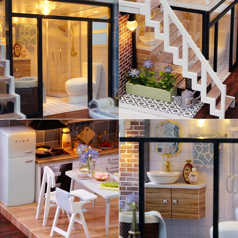 Dollhouse Miniature With LED Furniture Kit Plus Dust Proof And Music Movement