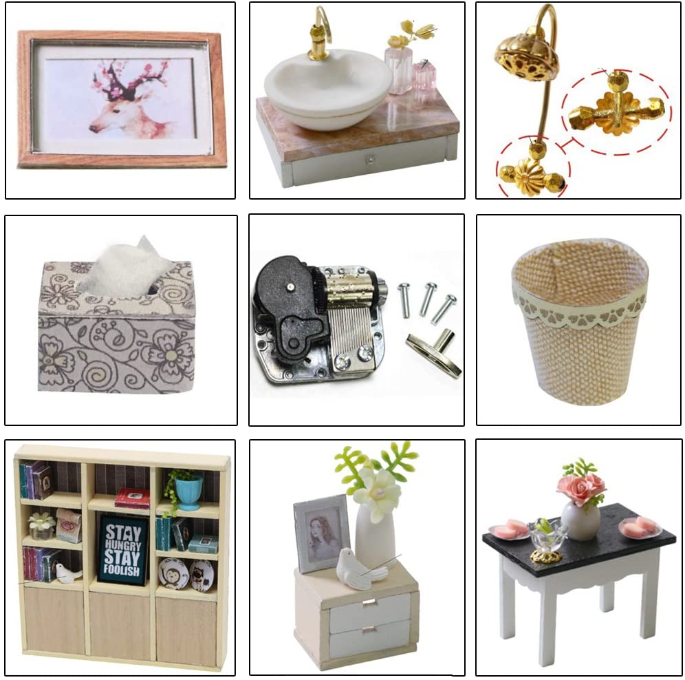 Dollhouse Miniature With LED Furniture Kit Plus Dust Proof And Music Movement